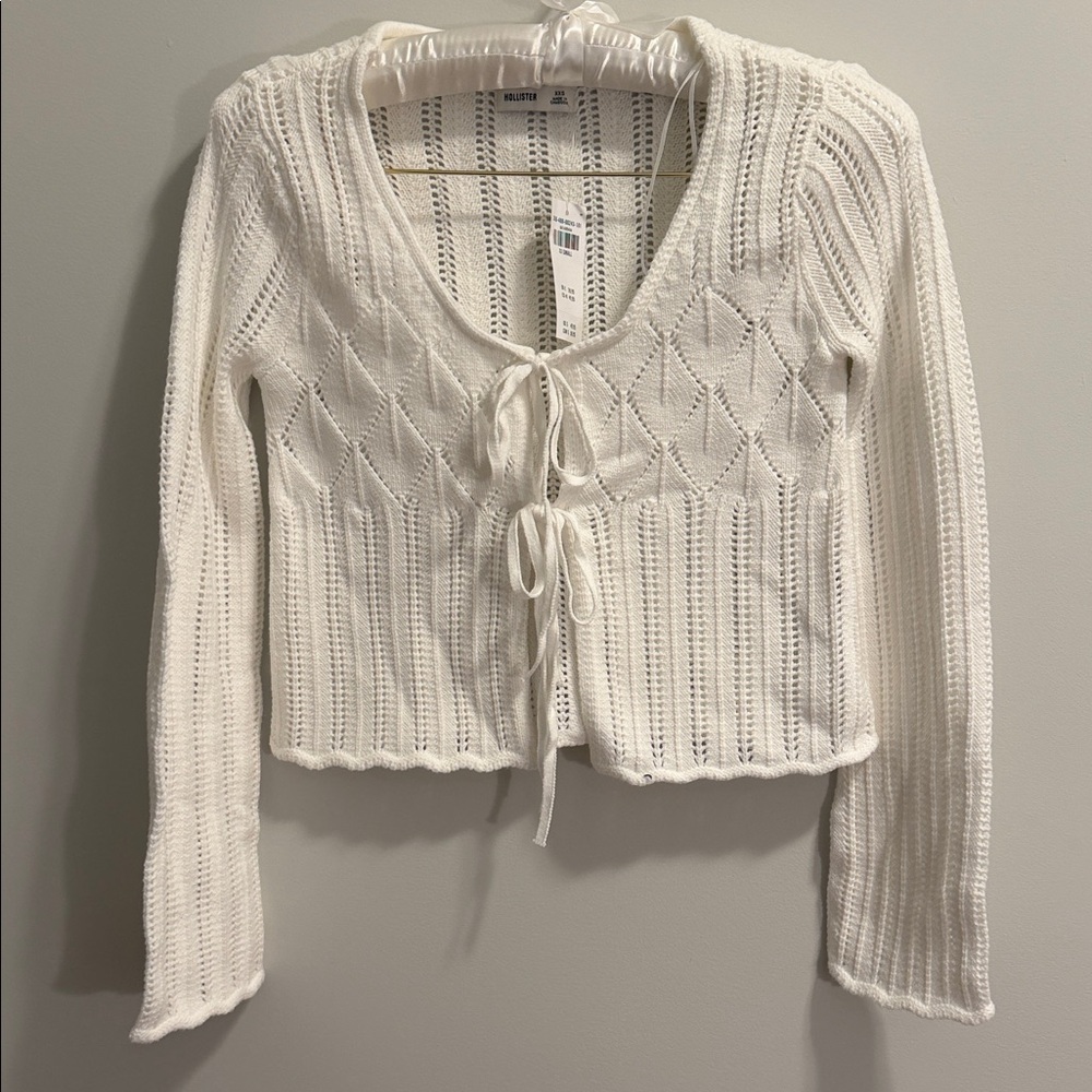 Hollister White Knit Tie-Front Cardigan